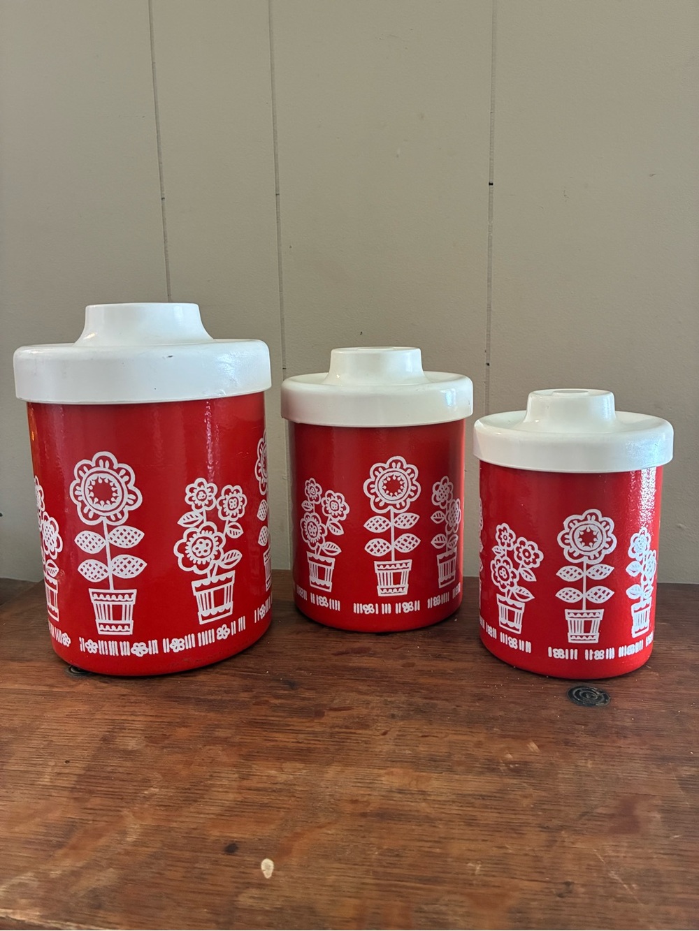 Vintage Atapco Aluminum Nesting Floral Mod 1970s Canisters